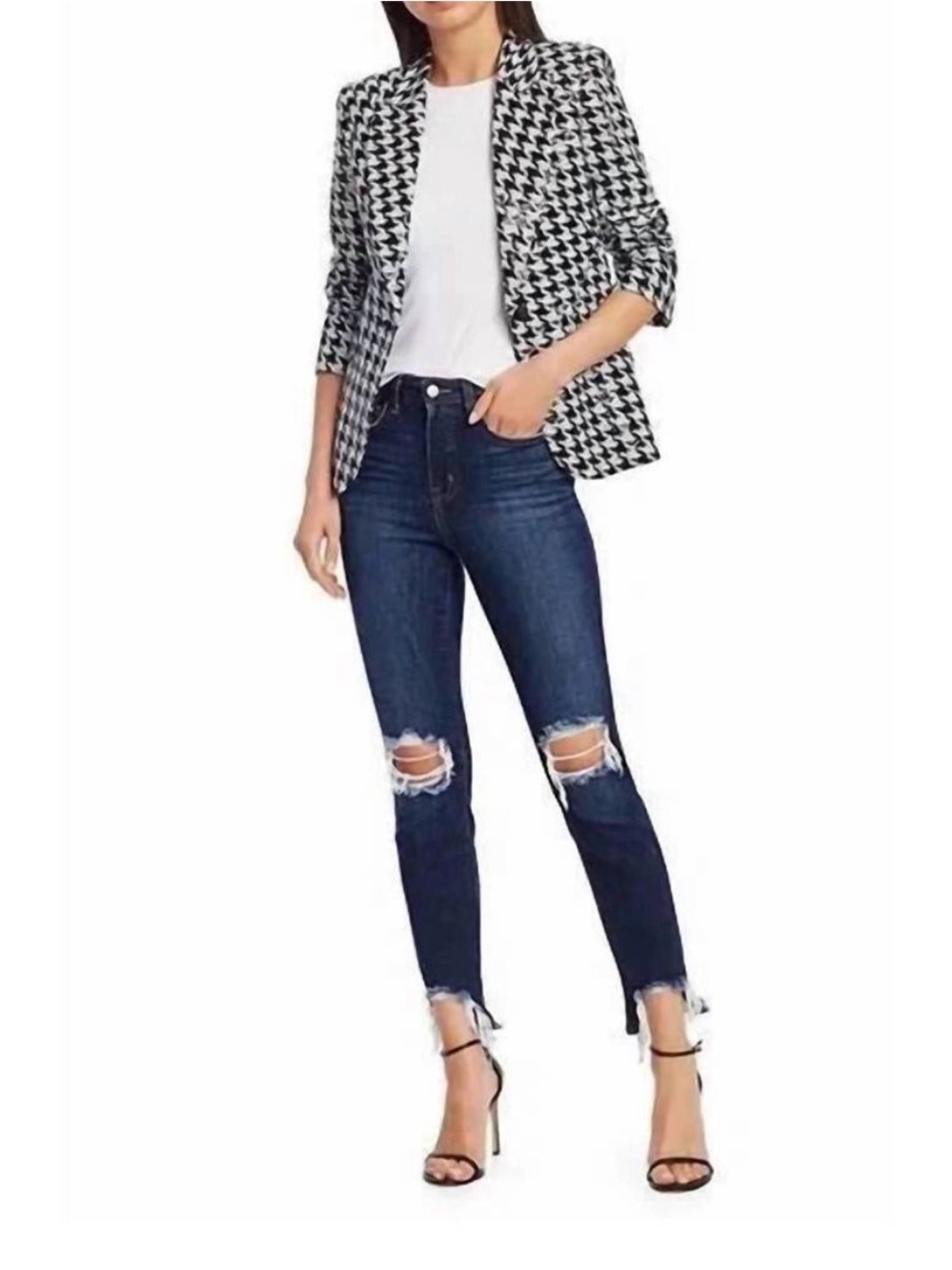 L'AGENCE High Line High Rise Cropped Distressed Skinny Jeans Blue 25 designer